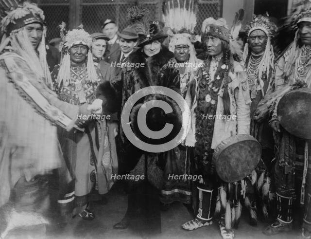 Mary Garden & Indians from Glacier Park, between c1910 and c1915. Creator: Bain News Service.