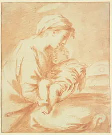 Mary lays the Christ Child down to sleep, 17th century. Creator: Sébastien Bourdon