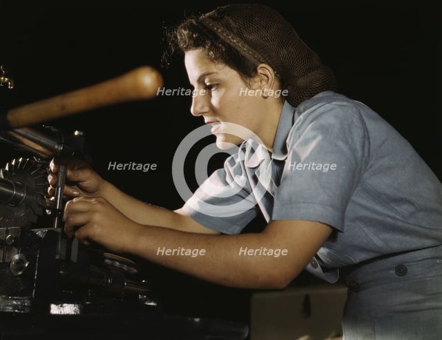 Mary Louise Stepan, 21, used to be a waitress...Consolidated Aircraft Corp., Fort Worth, Texas, 1942 Creator: Howard Hollem.