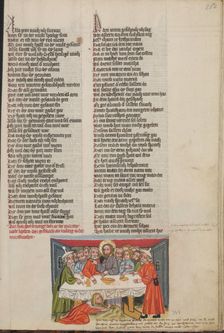 Mary Magdalene Anointing Christ's Feet; Weltchronik, about 1400-1410. Creator: Unknown