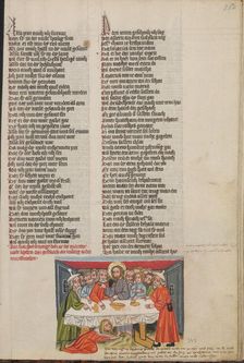 Mary Magdalene Anointing Christ's Feet; Weltchronik, about 1400-1410. Creator: Unknown