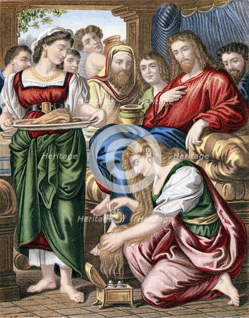 Mary Magdalene anointing the feet of Jesus, c1860. Artist: Unknown