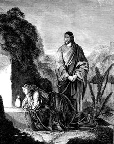 "Mary Magdalene at the Sepulchre" - painted by H. Le Jeune - in the possession of the Duke..., 1858. Creator: Unknown