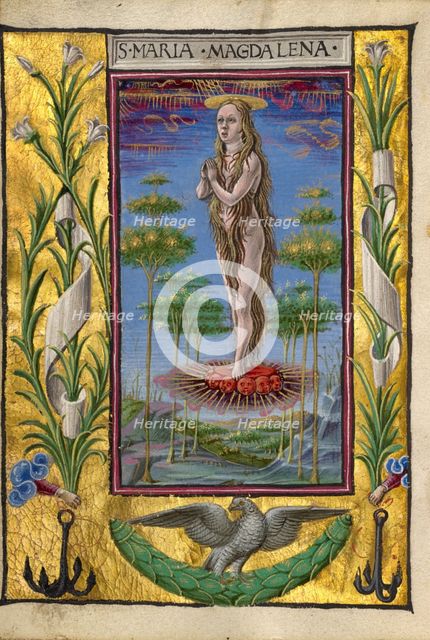 Mary Magdalene Borne Aloft; Gualenghi-d'Este Hours, about 1469. Creator: Taddeo Crivelli.