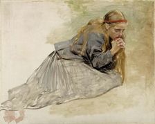 Mary Magdalene Kneeling, Study for the Christ and Mary Magdalene, 1890. Creator: Albert Edelfelt