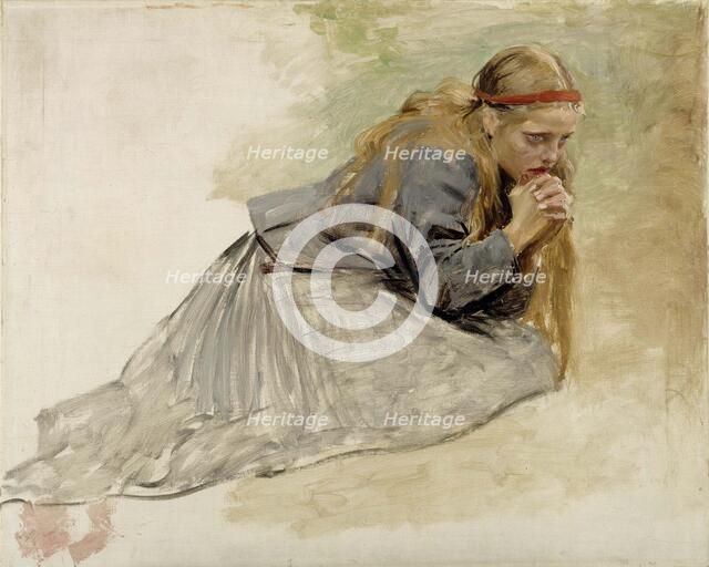 Mary Magdalene Kneeling, Study for the Christ and Mary Magdalene, 1890. Creator: Albert Edelfelt.