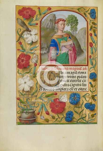 Mary Magdalene with a Book and an Ointment Jar; Spinola Hours, about 1510-1520. Creator: Workshop of Master of the First Prayer Book of Maximilian.