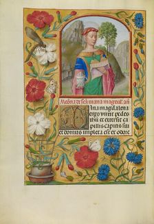 Mary Magdalene with a Book and an Ointment Jar; Spinola Hours, about 1510-1520. Creator: Workshop of Master of the First Prayer Book of Maximilian
