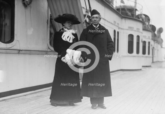 Mary Moore and Sir Chas. Wyndham on boat deck, 1916. Creator: Bain News Service.