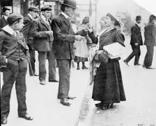 Mary Phillips selling Votes for Women in London, October 1907. Creator: Unknown