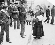 Mary Phillips selling Votes for Women in London, October 1907. Creator: Unknown