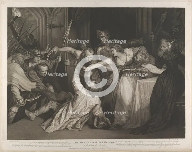 Mary, Queen of Scots witnessing the murder of David Rizzio, January 1, 1791. Creator: Isaac Taylor.