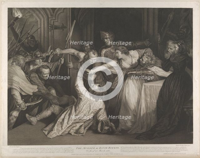 Mary, Queen of Scots witnessing the murder of David Rizzio, January 1, 1791. Creator: Isaac Taylor.