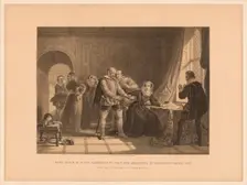 Mary Queen of Scots Compelled To Sign Her Abdication in Lochleven Castle, 1567 (1878). Artist: Thomas Brown