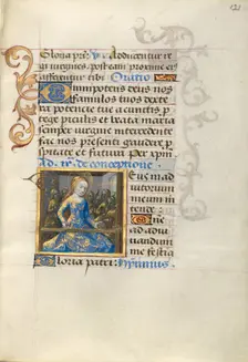 Mary Spinning Wool; Poncher Hours, about 1500. Creator: Master of Cardinal Bourbon