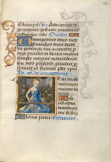 Mary Spinning Wool; Poncher Hours, about 1500. Creator: Master of Cardinal Bourbon
