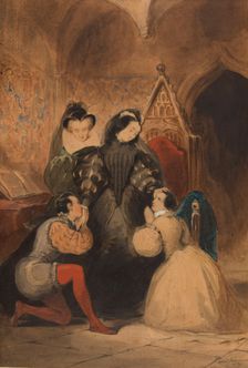 Mary Stuart blessing Roland Groeme and Catherine Seyton. After Walter Scott's "The Abbot", 1830. Creator: Johannot, Alfred (1800-1837)