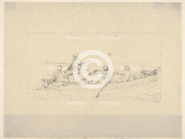 Marylanders Crossing the Potomac to Join the Southern Army (from Confederate War Etchin..., 1861-63. Creator: Adalbert John Volck.