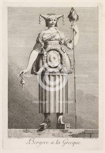 Mascarade à la Grecque: Bergère à la Grecque (Plate 4), 1771. Creator: Benigno Bossi (Italian, 1727-1792).