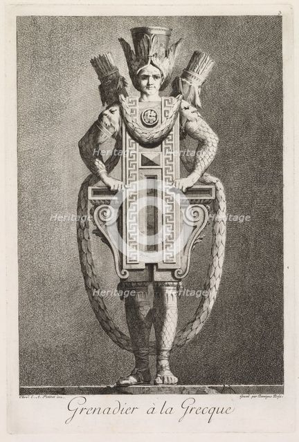 Mascarade à la Grecque: Grenadier à la Grecque (Plate 3), 1771. Creator: Benigno Bossi (Italian, 1727-1792).