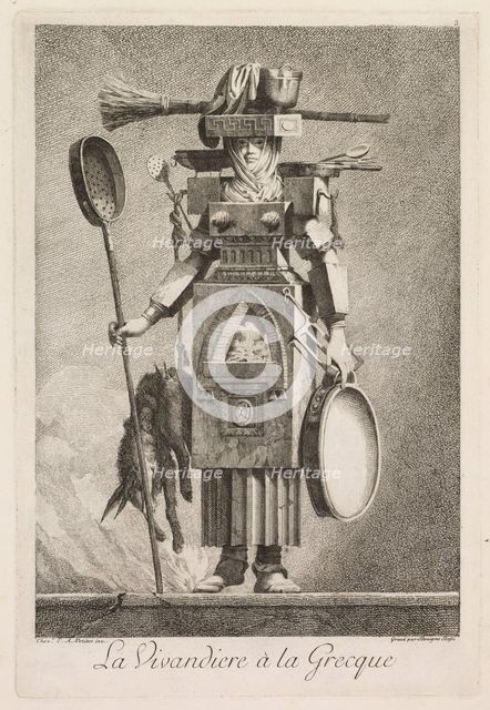 Mascarade à la Grecque: La Vivandière à la Grecque (Plate 2), 1771. Creator: Benigno Bossi (Italian, 1727-1792); Ennemond-Alexander Petitot (French, 1727-1792).