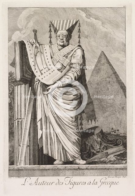 Mascarade à la Grecque: LAuteur des figures à la Grecque (Plate 10), 1771. Creator: Benigno Bossi (Italian, 1727-1792).