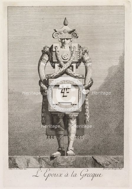 Mascarade à la Grecque: LEpoux à la Grecque (Plate 7), 1771. Creator: Benigno Bossi (Italian, 1727-1792).
