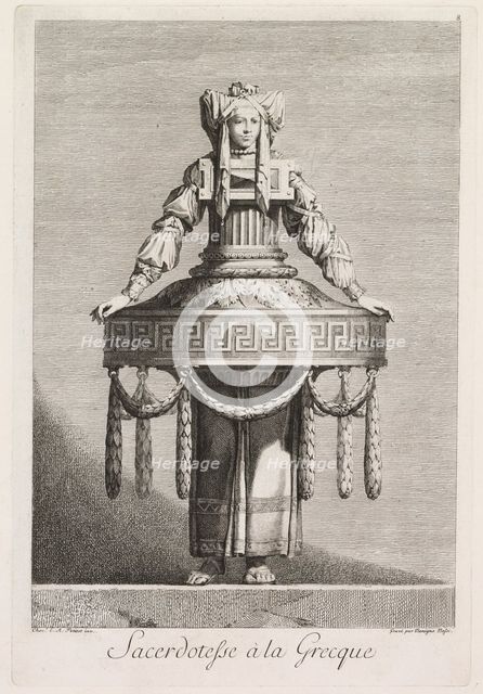 Mascarade à la Grecque: Sacerdotesse à la Grecque (Plate 8), 1771. Creator: Benigno Bossi (Italian, 1727-1792).