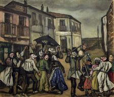 Mascaras en la calle 1933. Creator: José Gutiérrez Solana