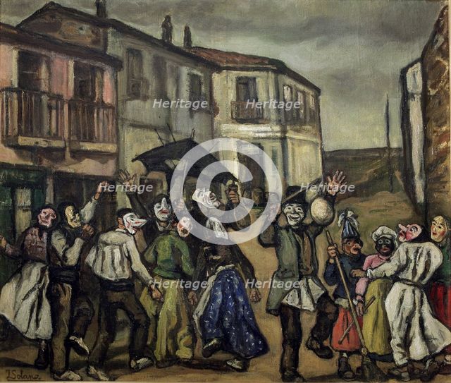 'Mascaras en la calle', 1933.  Creator: José Gutiérrez Solana.