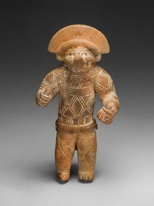 Masked Figurine with Boar Headdress, Possibly a Ocarina (Whistle), c. A.D. 1300. Creator: Unknown