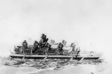 Masked Hawaiians in a double canoe, c1770-1793. Artist: John Webber