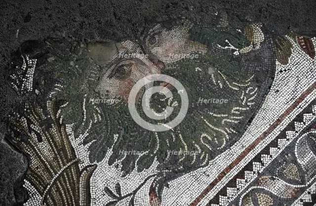 Masked head, mosaic pavement in the Great Palace of Constantinople, 4th-6th century. Creator: LTL.
