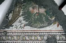 Masked head, mosaic pavement in the Great Palace of Constantinople, 4th-6th century. Creator: LTL