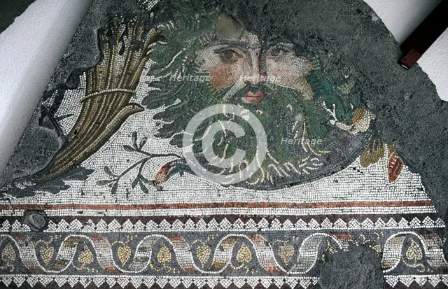 Masked head, mosaic pavement in the Great Palace of Constantinople, 4th-6th century. Creator: LTL.
