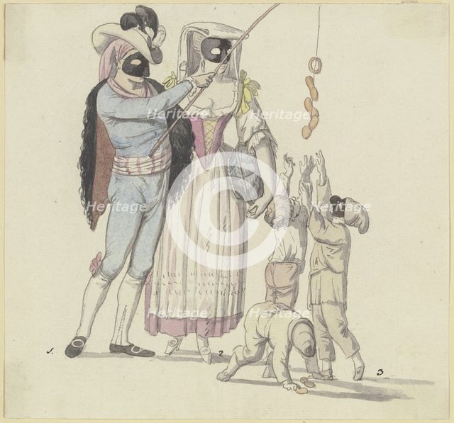 Masked scene with fisherman and woman from Frascati, late 18th century.  Creator: Johann Georg Schütz.