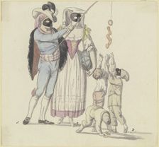 Masked scene with fisherman and woman from Frascati, late 18th century. Creator: Johann Georg Schütz