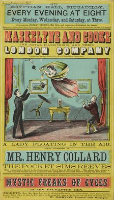 Maskelyne and Cooke, A Lady floating in the air at the Egyptian Hall, Piccadilly, 1873. Creator: Unknown