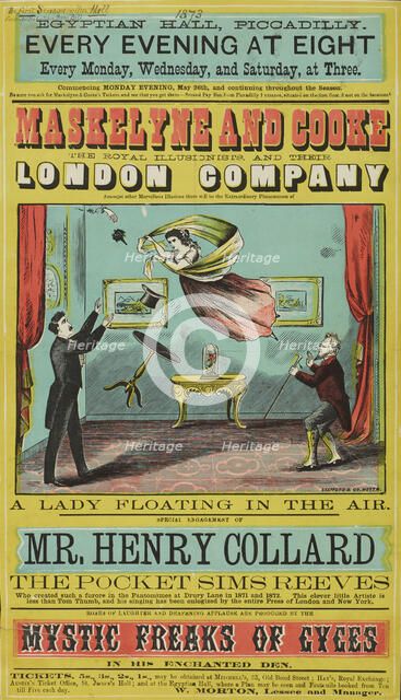 Maskelyne and Cooke, A Lady floating in the air at the Egyptian Hall, Piccadilly, 1873. Creator: Unknown.