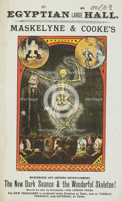Maskelyne & Cooke's The New Dark Seance & the Wonderful Skeleton! at the Egyptian Hall, 1883.  Creator: Unknown.