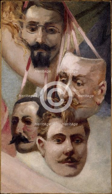 Masks of the poet-songwriters of Le Chat noir, between 1801 and 1900. Creator: Unknown.