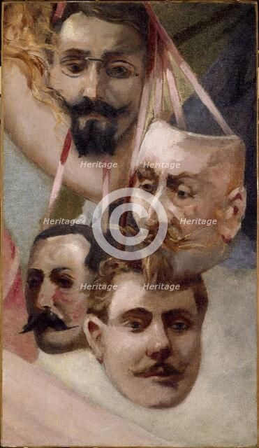 Masks of the poet-songwriters of Le Chat noir, between 1801 and 1900. Creator: Unknown.