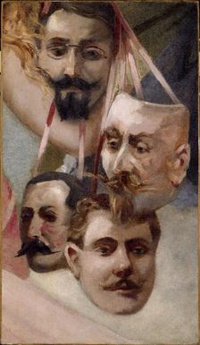 Masks of the poet-songwriters of Le Chat noir, between 1801 and 1900. Creator: Unknown