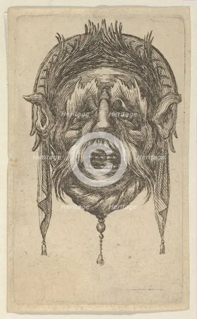 Mask with Long Eyebrows and Mustache and a Headdress with Dangling Cloth, from Dive..., ca. 1635-45. Creator: Francois Chauveau.