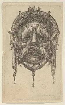Mask with Long Eyebrows and Mustache and a Headdress with Dangling Cloth, from Dive..., ca. 1635-45. Creator: Francois Chauveau