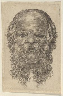 Mask of a Bald Man with Pointed Ears and a Long, Parted Beard, from Divers Masques, ca. 1635-45. Creator: Francois Chauveau