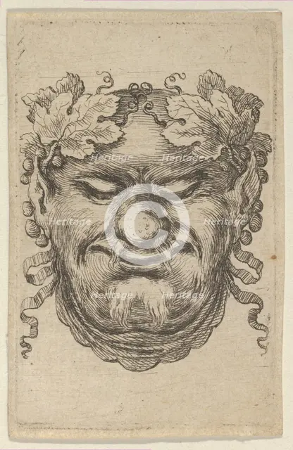 Mask of Bacchus with a Wreath of Grape Leaves and Ribbon, from Divers Masques, ca. 1635-45. Creator: Francois Chauveau.