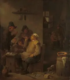 Mason Smoking with Companions in a Tavern, c.1675. Creator: David Teniers II