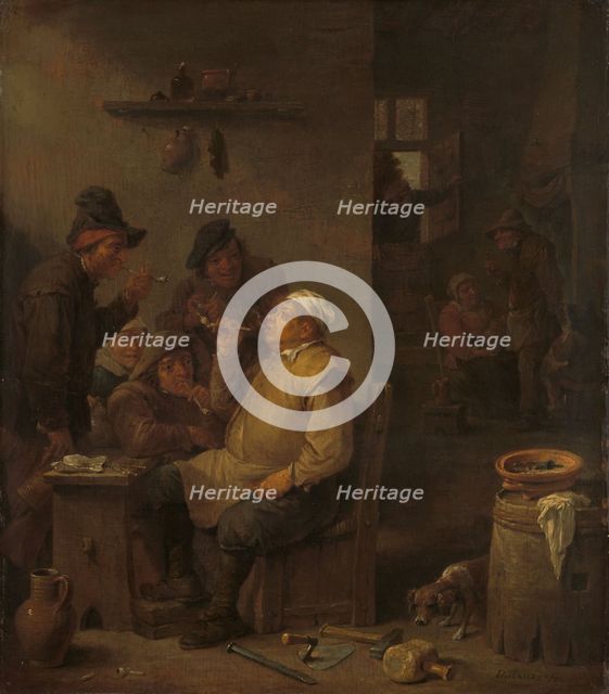 Mason Smoking with Companions in a Tavern, c.1675. Creator: David Teniers II.
