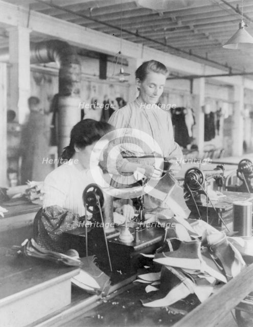 Massachusetts. Lynn. shoe factories, 1895?: woman operating sewing machine, (1895?). Creator: Frances Benjamin Johnston.